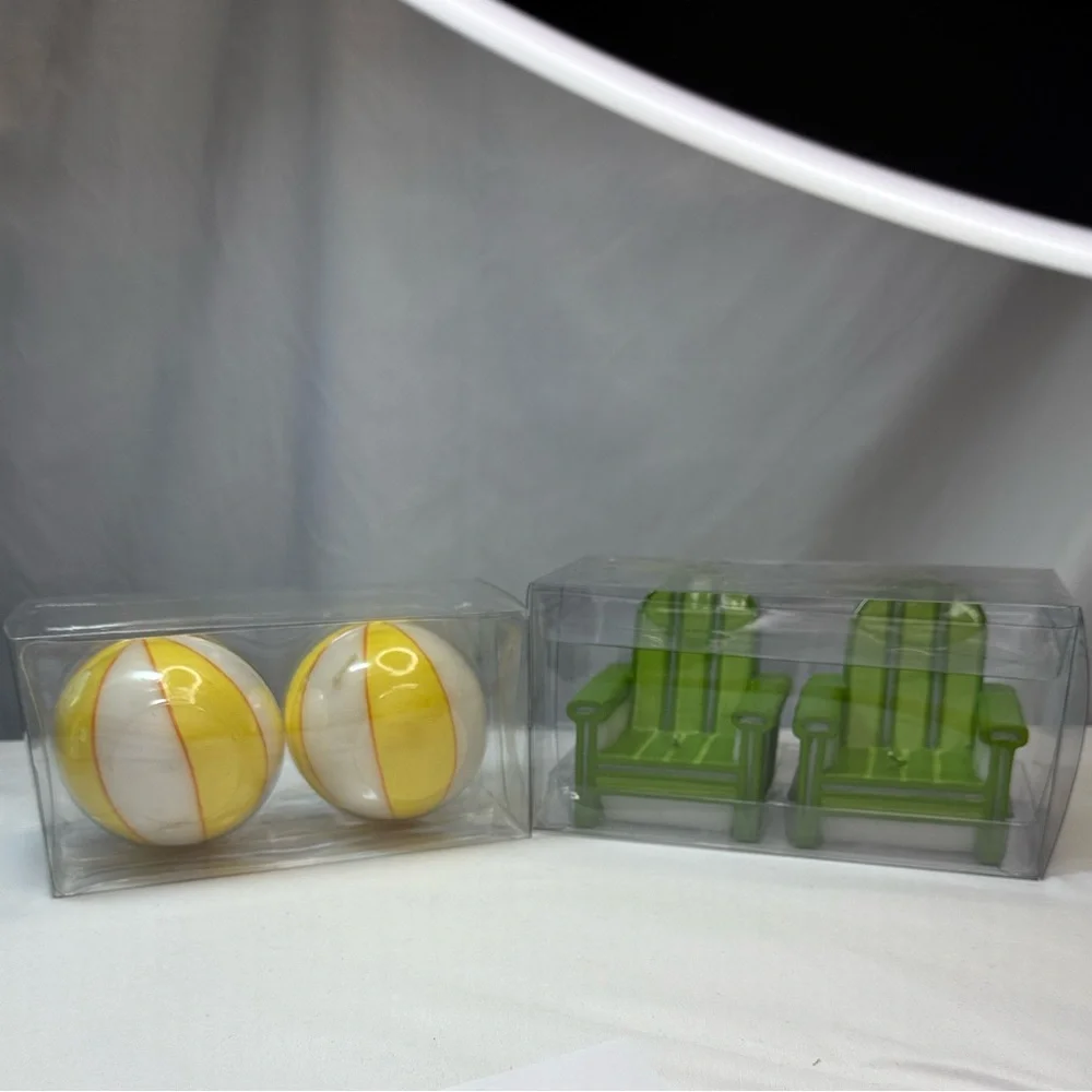 Yellow/White Beach Balls & Green Adirondack Chairs Candle Sets (U get Both) NWT